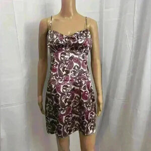 Birch And Stone Women’s Satin Pink Paisley Slip Dress Sz M Mini Dress 90s Style